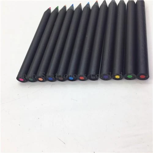 Colored Lead Mini Black Wood Pencils With Logo Colored Lead Mini Black Wood Pencils With Logo