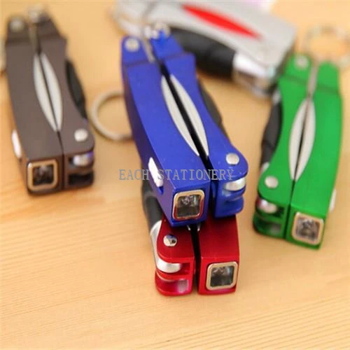 Keychain Type Multi-function Ball Pen With LED Light Scissor