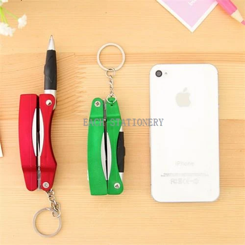 Keychain Type Multi-function Ball Pen With LED Light Scissor
