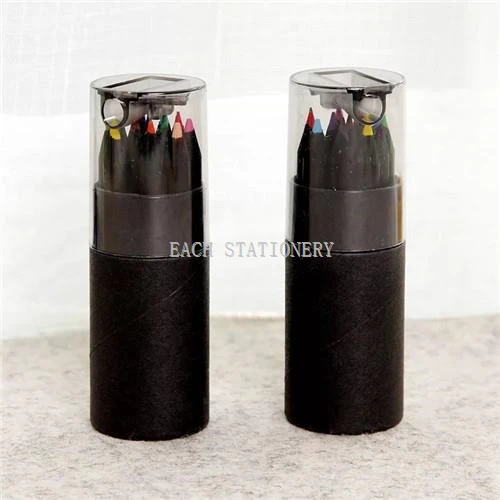 Small Black Wood Colored Pencils 12pcs Packed Paper Tube Small Black Wood Colored Pencils 12pcs Packed Paper Tube