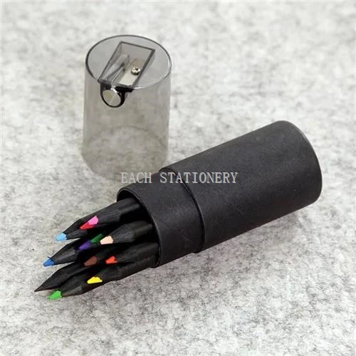 Small Black Wood Colored Pencils 12pcs Packed Paper Tube Small Black Wood Colored Pencils 12pcs Packed Paper Tube