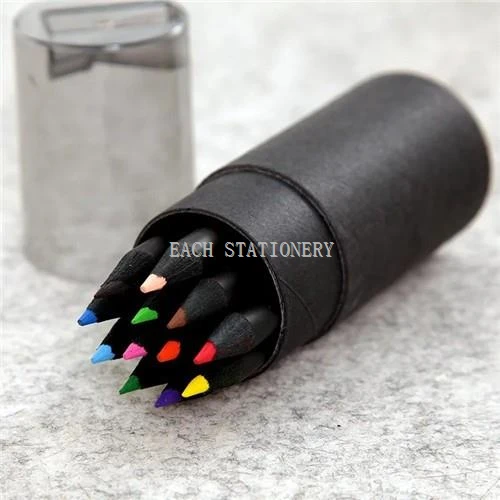 Small Black Wood Colored Pencils 12pcs Packed Paper Tube Small Black Wood Colored Pencils 12pcs Packed Paper Tube