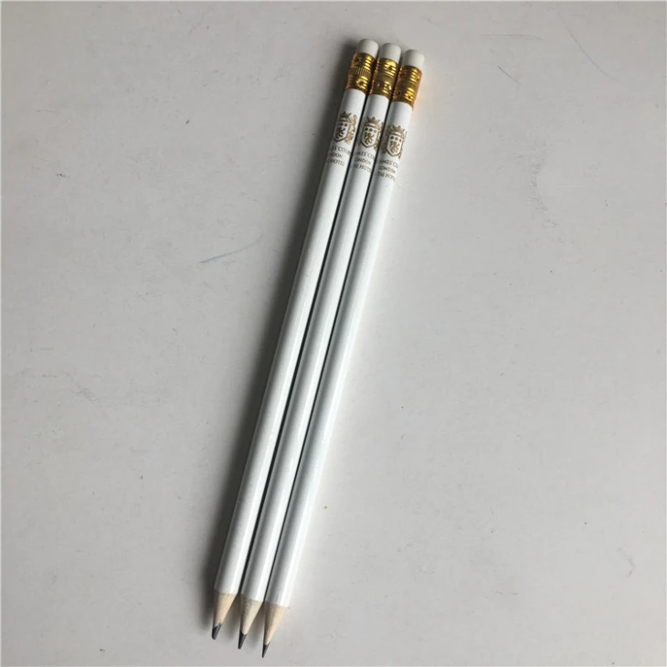White Color Round HB Pencil With Eraser